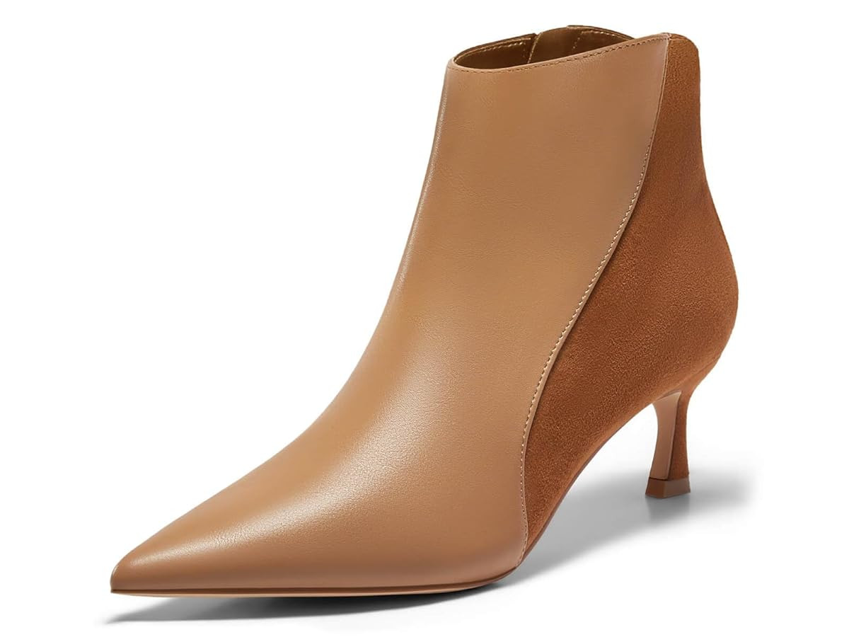 Coutgo Womens Kitten Heel Ankle Boots Pointed Toe Side Zipper Fall Winter Booties Shoes | Amazon (US)