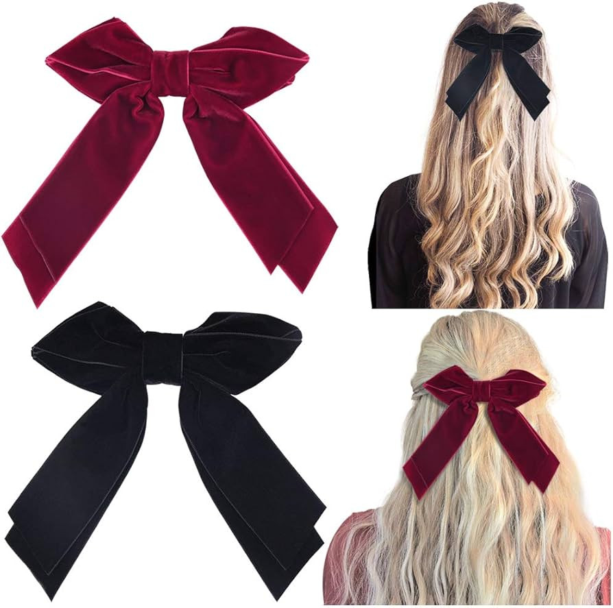 DEEKA 2 PCS 6" Large Velvet Bows Hair Clips Barrettes Hair Accessories for Women and Girls -Black... | Amazon (US)