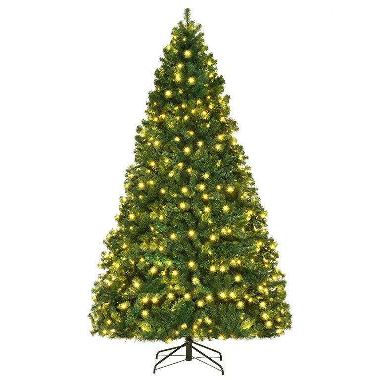 Costway 8Ft Pre-Lit Hinged PVC Christmas Tree 430 LED Lights Green | Walmart (US)