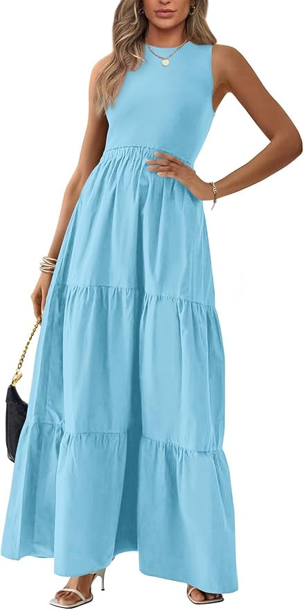 BTFBM Women Sleeveless Summer Dresses Wedding Guest Maxi Dresses Ribbed Knit Tops and Polyester S... | Amazon (US)