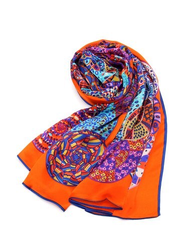 Orange Vintage Abstract Silk Print Scarf | StyleWe (US)