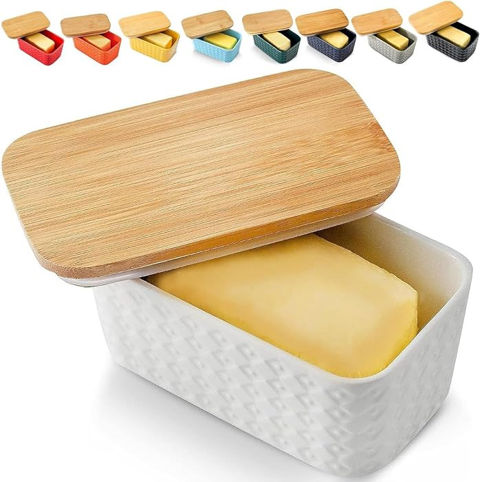 Hasense Large Butter Dish with Lid for Countertop - Farmhouse Ceramic Butter Container Holder wit... | Amazon (US)
