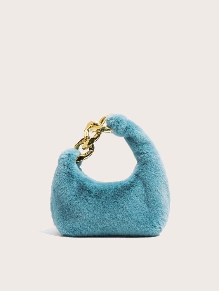 Fluffy Chain Strap Hobo Bag | SHEIN