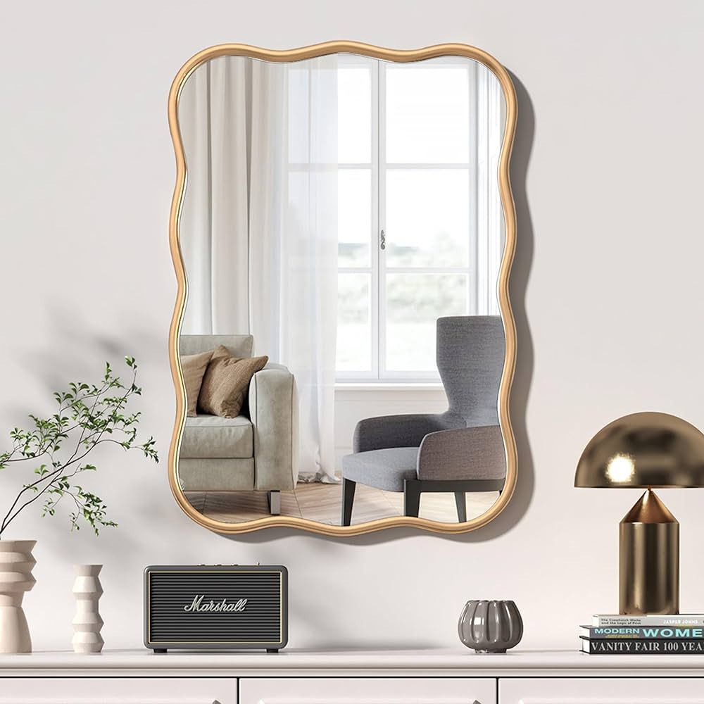 20 * 28" Gold Bathroom Mirror for Wall,Wave Rectangular Mirror,Vanity Mirror,Bathroom Mirrors for... | Amazon (US)