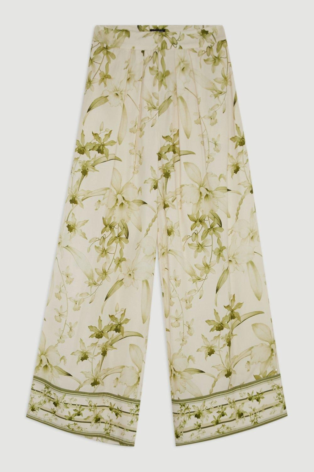 Lydia Millen Floral Botanic Printed Linen Woven Trousers | Karen Millen UK + IE + DE + NL