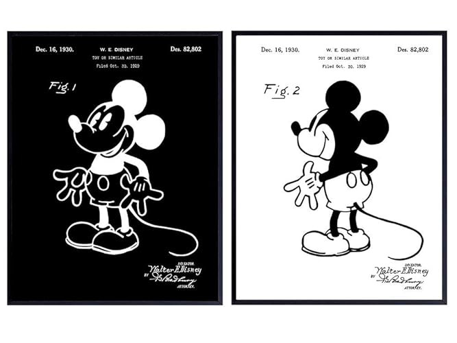 Original Mickey Patent print Set - Vintage Wall Art & Decor - Unique Gift for World Fans - decora... | Amazon (US)