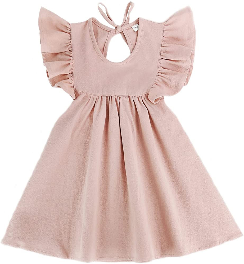 Toddler Baby Girl Dress Summer Cotton Linen Ruffle Halter Sleeveless Kids Casual Beach Party Dres... | Amazon (US)