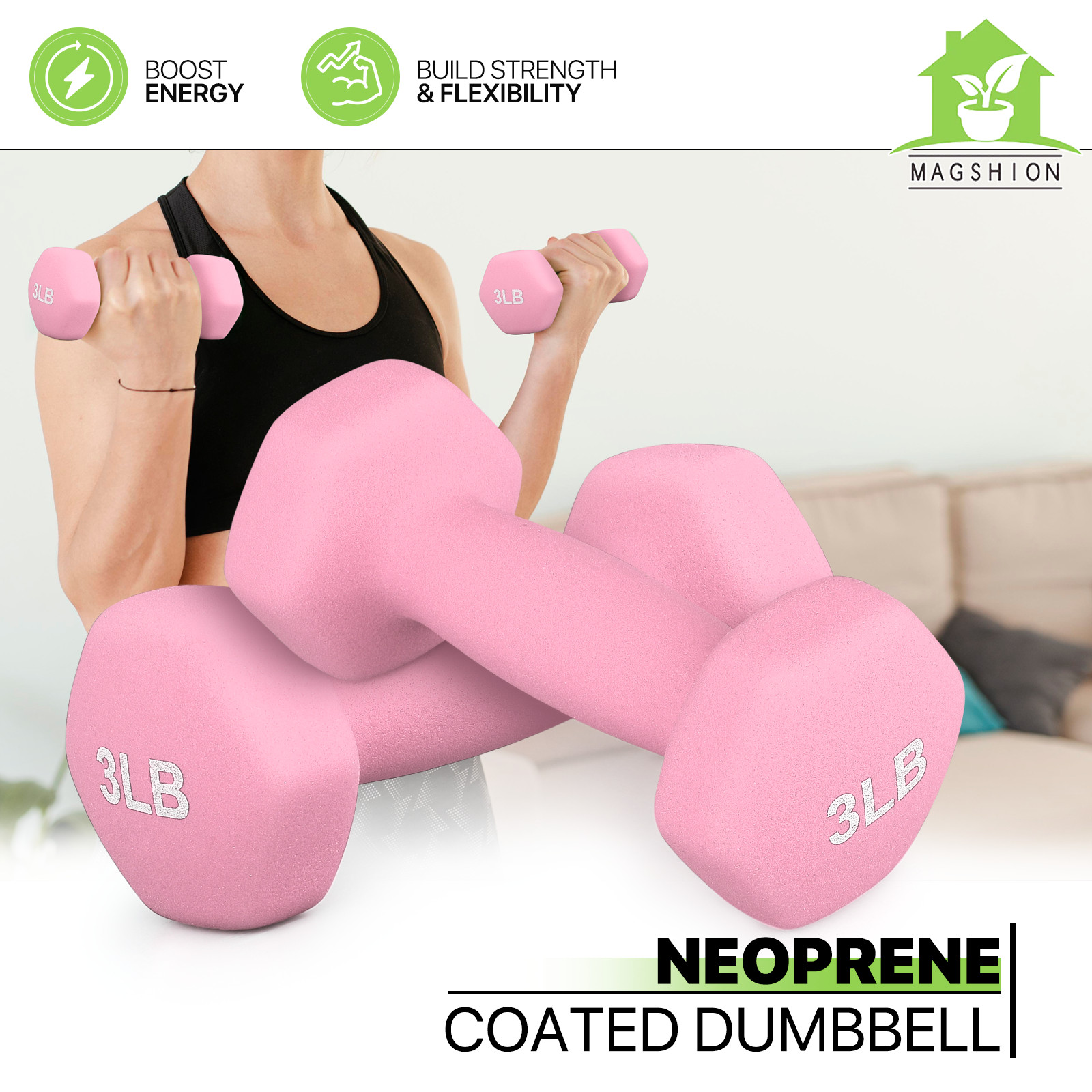 Magshion Set of 2 Neoprene Coated Dumbbells 3lbs, Hexagon Shaped Hand Weights, Anti-Roll Non-Slip... | Walmart (US)