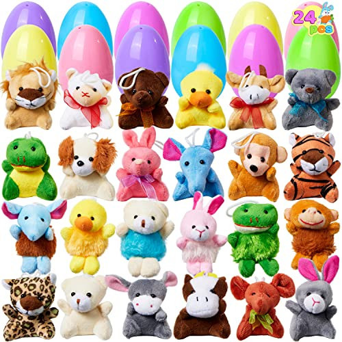 JOYIN 24 Pack Prefilled Easter Eggs of Mini Stuffed Animal Plush Toys Baster Stuffer Filler for Kids Easter Egg Hunt Game, Classroom Prize Supplies | Amazon (US)