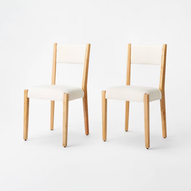 2pk Yalecrest Upholstered Seat and Back with Wood Frame Dining Chairs Cream/Natural - Threshold... | Target