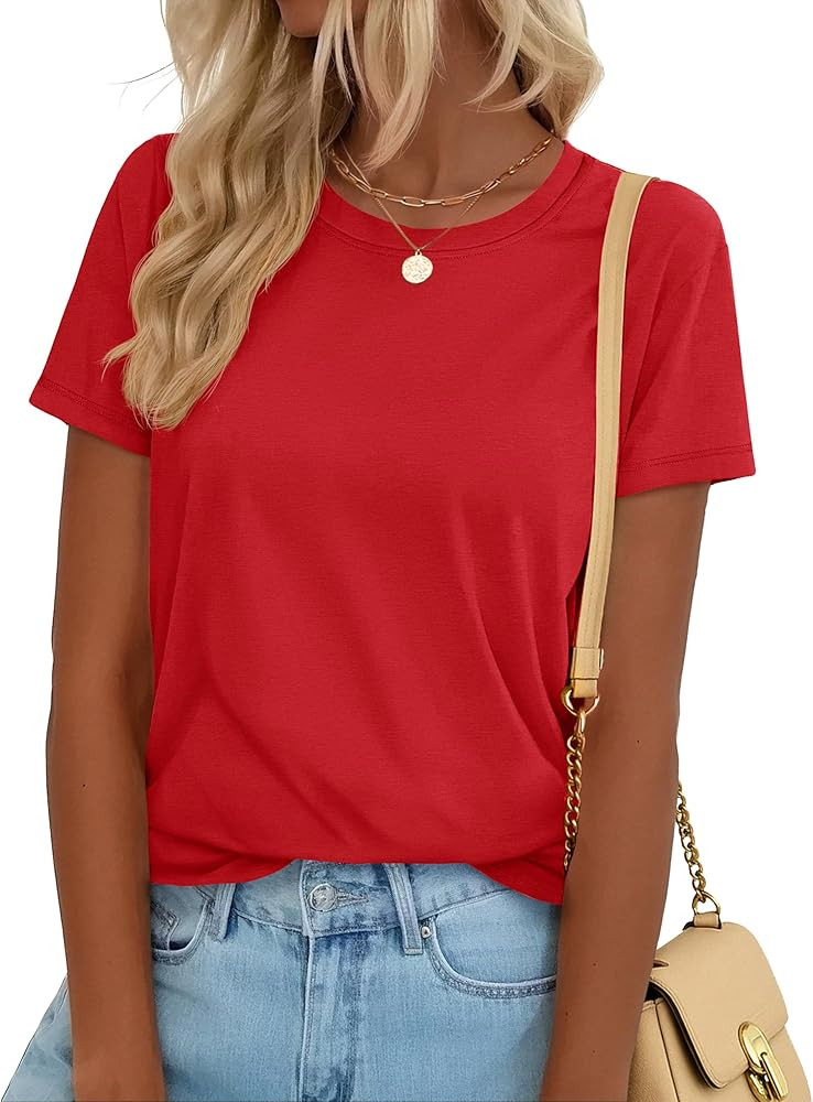 YUCOLEN T Shirts for Women Short Sleeve Crewneck Cotton Tops Summer UPF 50+ Casual Breathable Bas... | Amazon (US)
