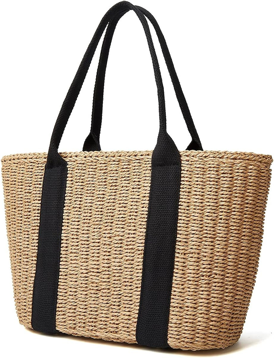 Women Straw Bags Summer Beach Large Tote Bag Handmade Woven Shoulder Crossbody Handbag | Amazon (US)
