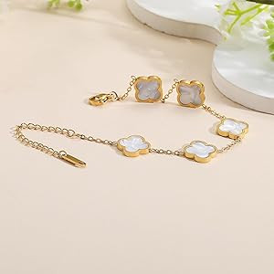 18K Gold Plated Clover Lucky Bracelet for Women White/Black/Red/Green Flower Four Leaf Link Brace... | Amazon (US)