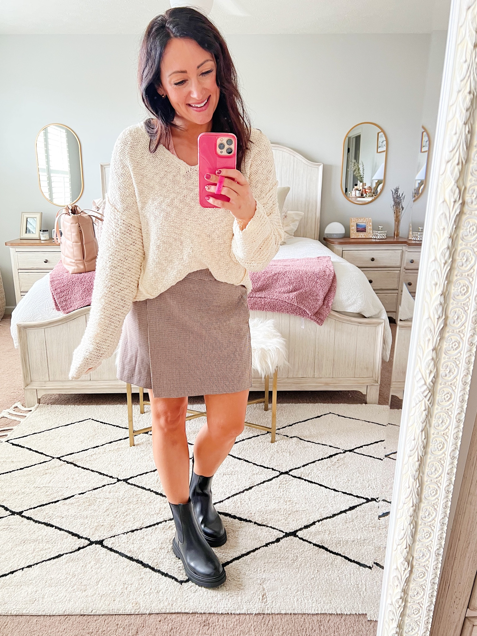 TARGET TUESDAY 🎯 
• medium sweater but it’s true to size 
• skirt runs small - this is a size 6 and I needed to size up to an 8
• boots are true to size but I sized up 1/2 size to wear them with socks - very comfy! 