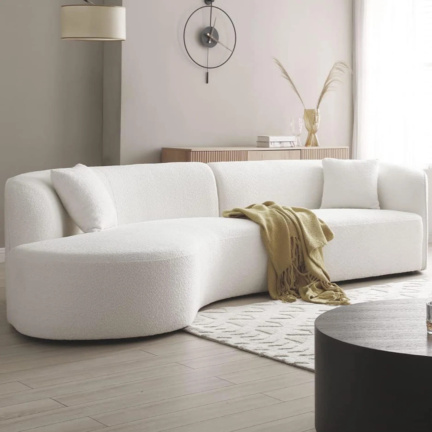 126.37" Boucle Upholstered Curved Sofa | Wayfair North America