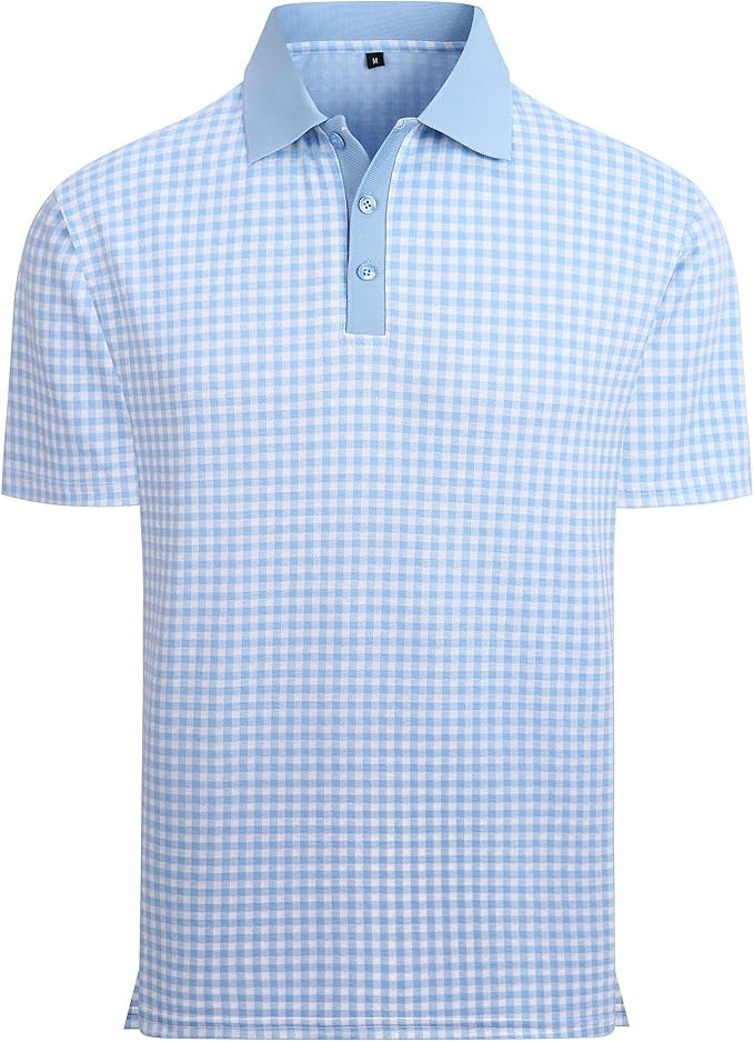 Alex Vando Mens Check Golf Shirt Contrast Rib Collar Short Sleeve Polo Shirts for Men | Amazon (US)