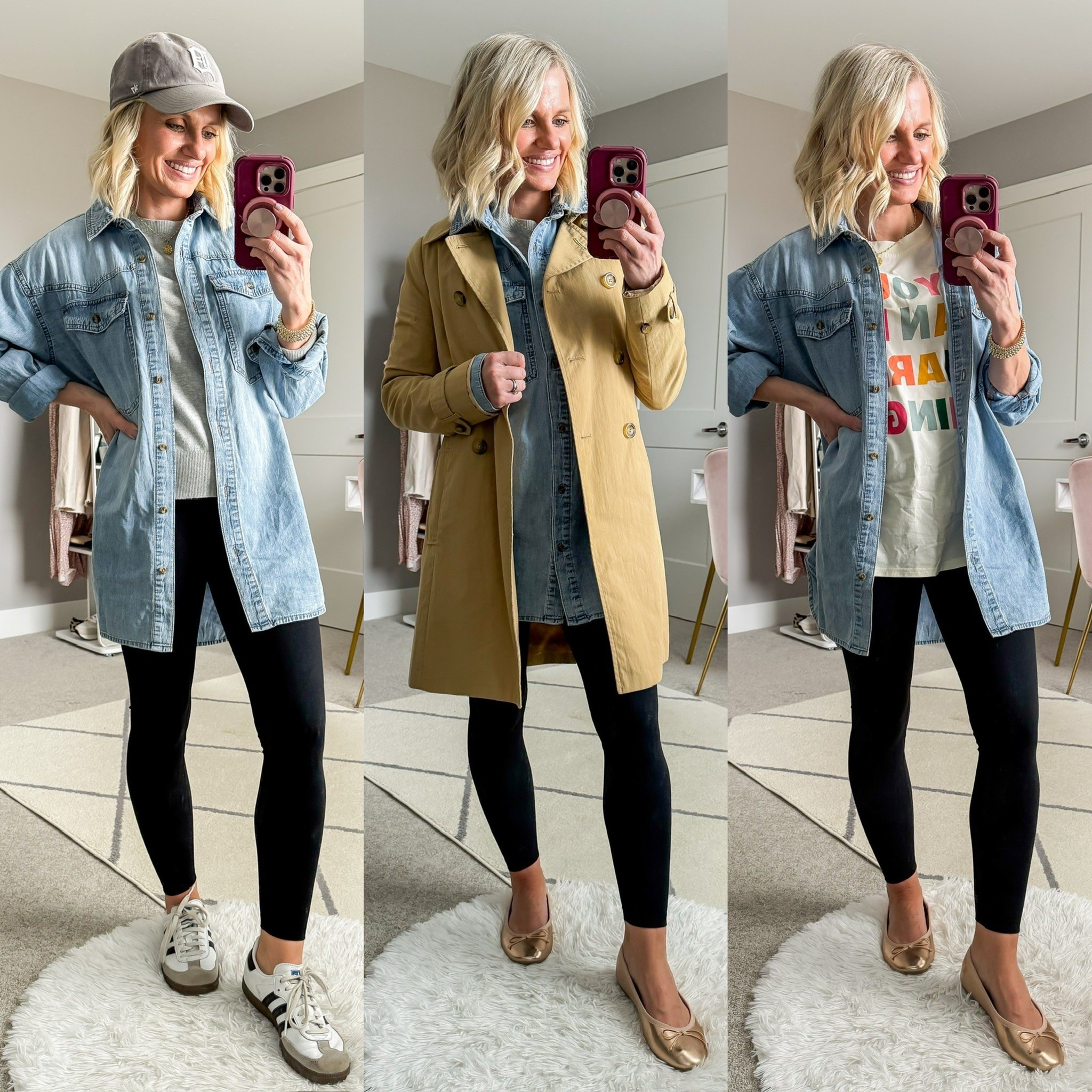 Spring capsule wardrobe outfits with leggings and a chambray shirt  

#LTKSeasonal #LTKPetite #LTKStyleTip