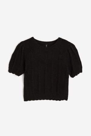 Textured-knit Puff-sleeved Top - Cream - Ladies | H&M US | H&M (US + CA)