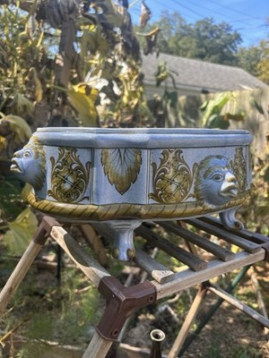 European Ceramic Ornate Tin Glaze Crackle Foot Bath Planter Pot. Vintage. | eBay US