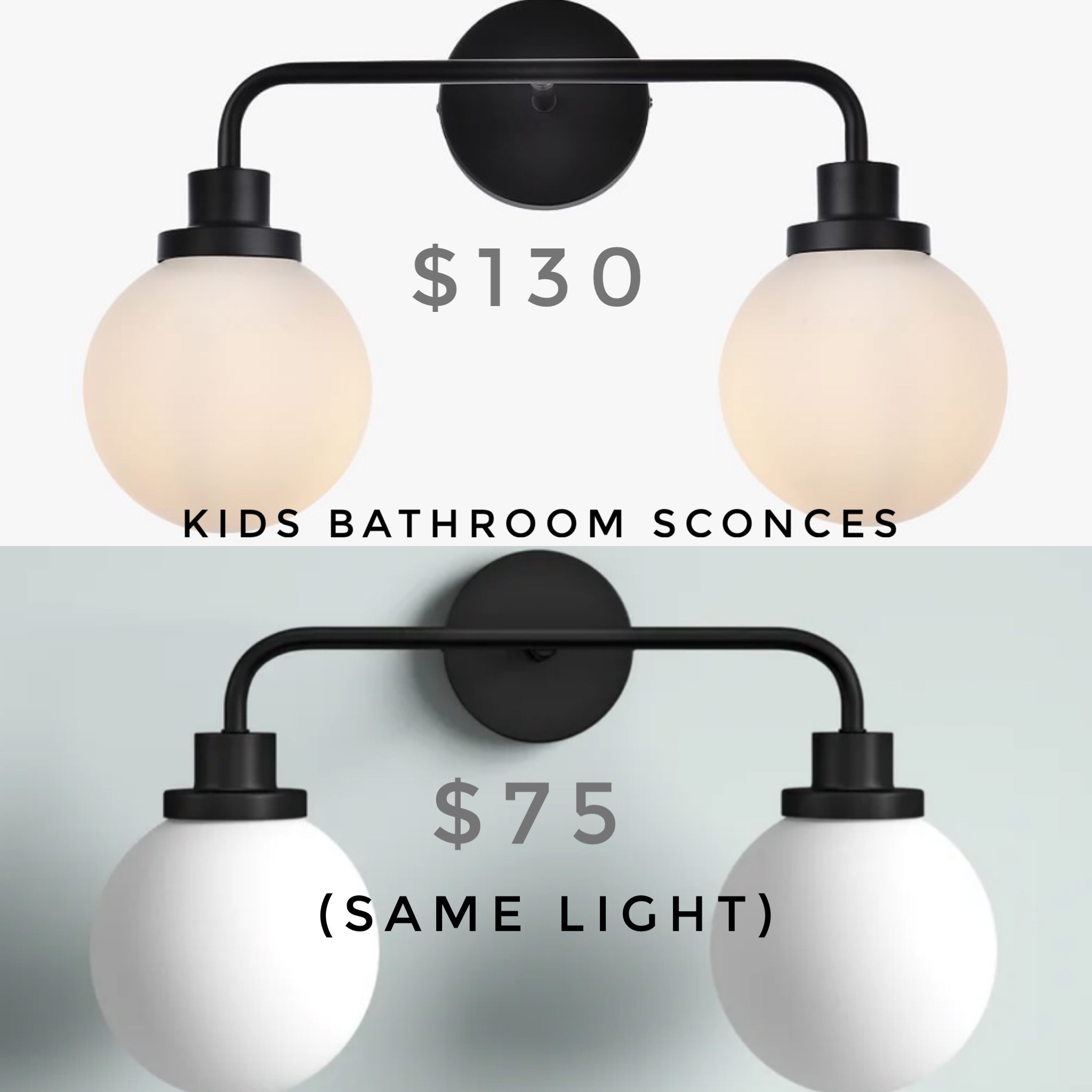 Kids bathroom vanity sconce 2 light milk glass matte black pottery barn wayfair sale 

#LTKfindsunder100 #LTKsalealert #LTKhome