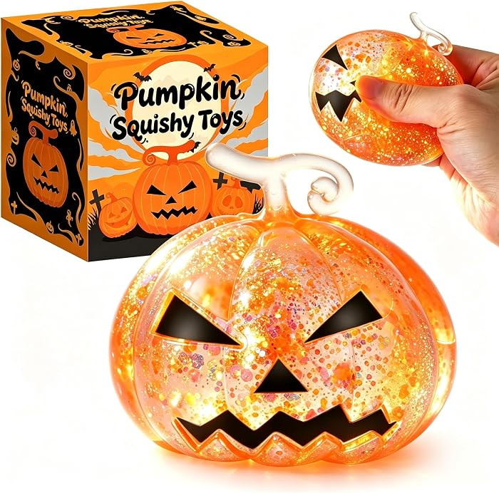 Halloween Pumpkin Squishy Toys, Glitter Squeeze Balls Slow Rising Stress Relief Toys for Adults H... | Amazon (US)
