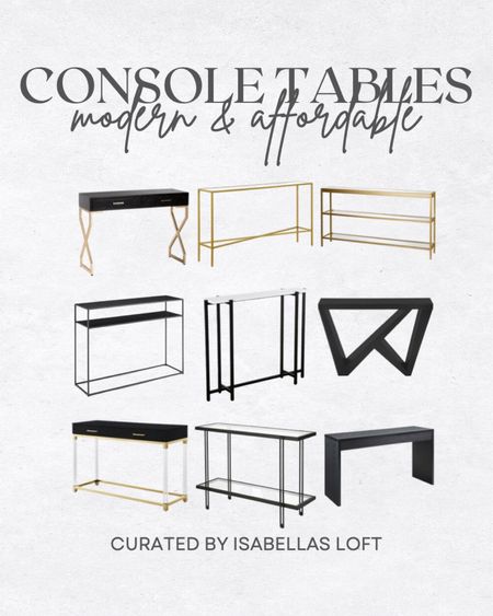 Console Tables • Modern & Affordable 

Media Console, Living Home Furniture, Bedroom Furniture, stand, cane bed, cane furniture, floor mirror, arched mirror, cabinet, home decor, modern decor, mid century modern, kitchen pendant lighting, unique lighting, Console Table, Restoration Hardware Inspired, ceiling lighting, black light, brass decor, black furniture, modern glam, entryway, living room, kitchen, bar stools, throw pillows, wall decor, accent chair, dining room, home decor, rug, coffee table 

#LTKhome #LTKsalealert #LTKstyletip