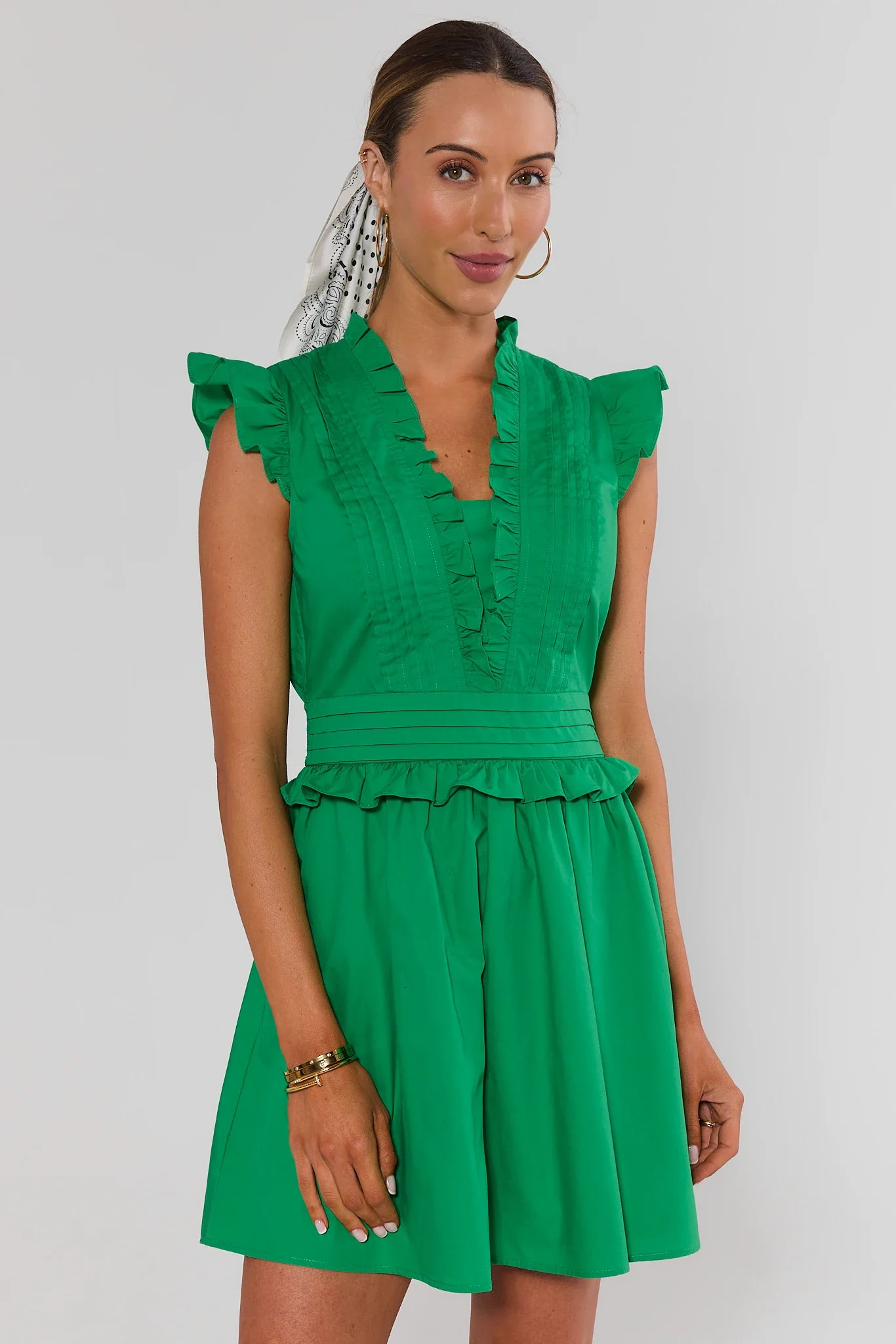 Makayla Green Flutter Sleeve Short Dress | Avara