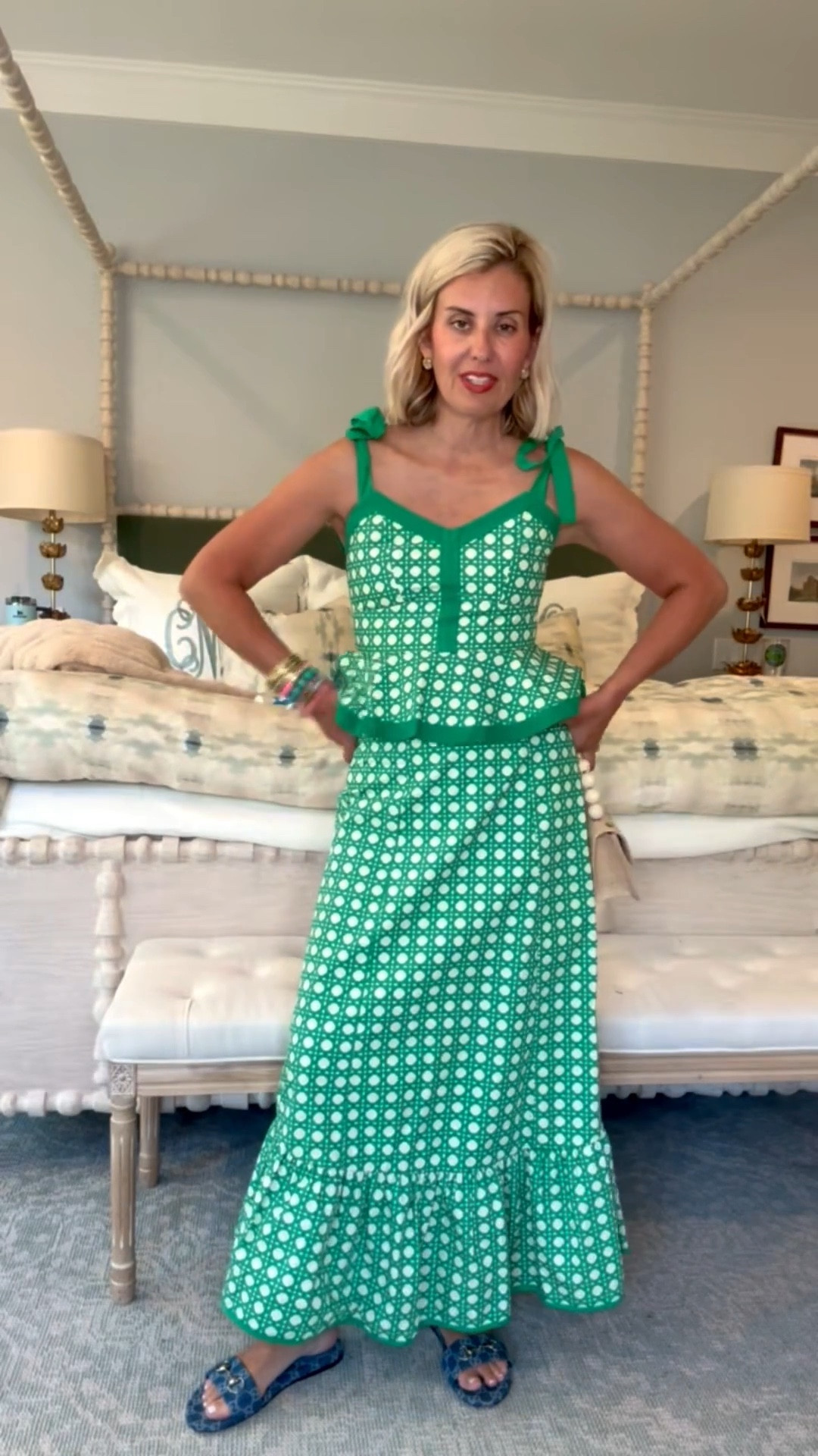 You know we mix and match around here! The Garland Bags apparel line is the show stopper, but all the other pieces sure make the pieces pop, right? I’m wearing a small in top & skirt. 
Gucci sandals - 38.5 ( size up 1/2)

*Use my code Catherine20 at Allie + Bess 
#LTKOver40 #LTKdayinmylife #LTKmomlife