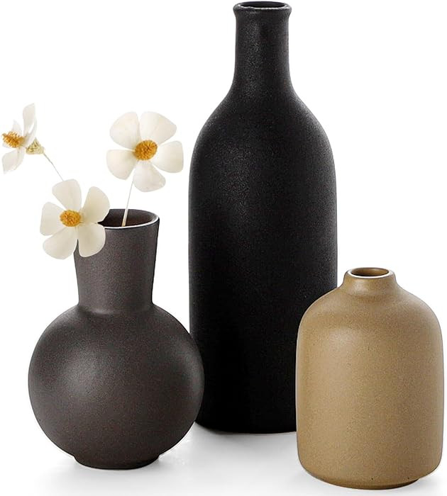 Jarrón de cerámica, juego de 3 jarrones de flores, decoración de sala de estar, decoración de... | Amazon (US)