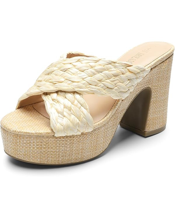 DREAM PAIRS Women's Platform Heels Open Toe Slip on Heels for Women High Chunky Block Wedges Sand... | Amazon (US)