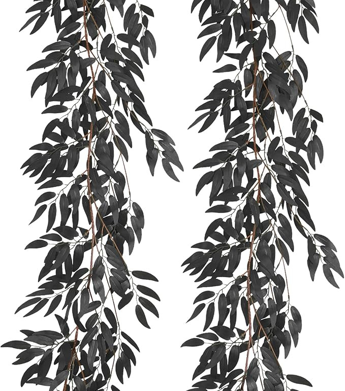 Artificial Hanging Willow Leaves Vine Twigs 2Pcs 5.7Ft Halloween Black Garland Fake Hanging Plant... | Amazon (US)