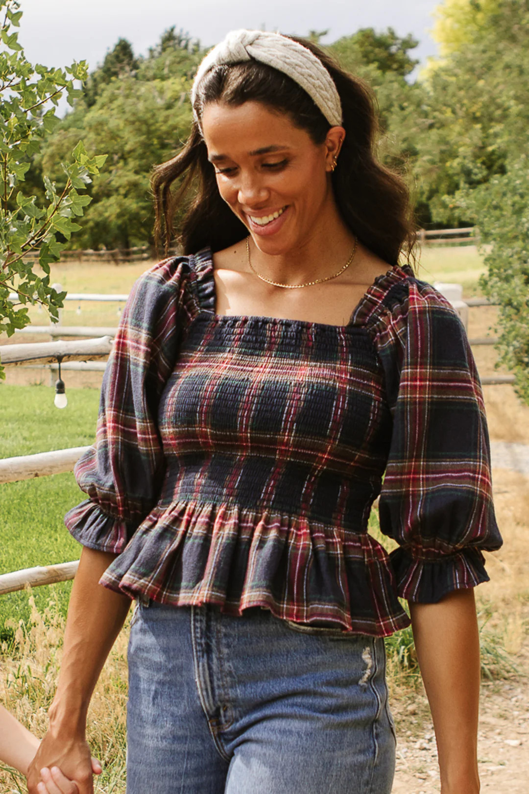 Madeline Top in Navy Plaid | Ivy City Co