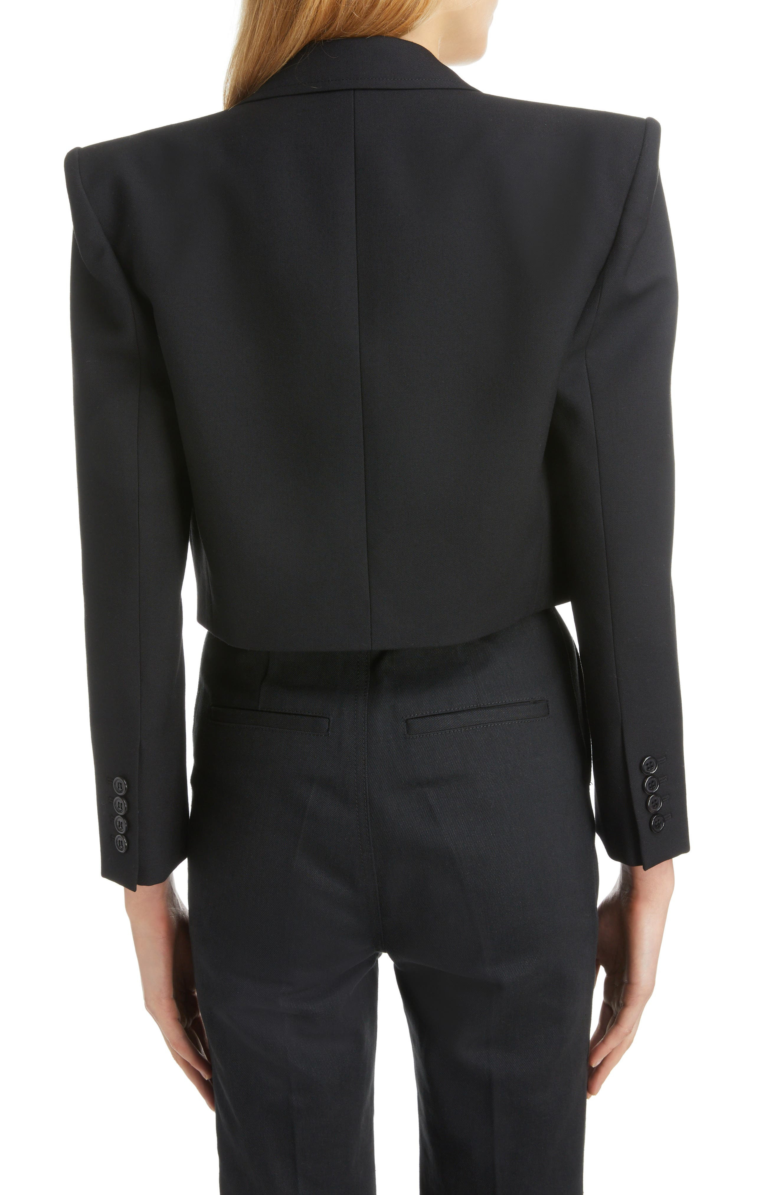 Yves Saint Laurent Crop Shoulder Pad Wool Blazer in Noir at Nordstrom, Size 4 Us | Nordstrom