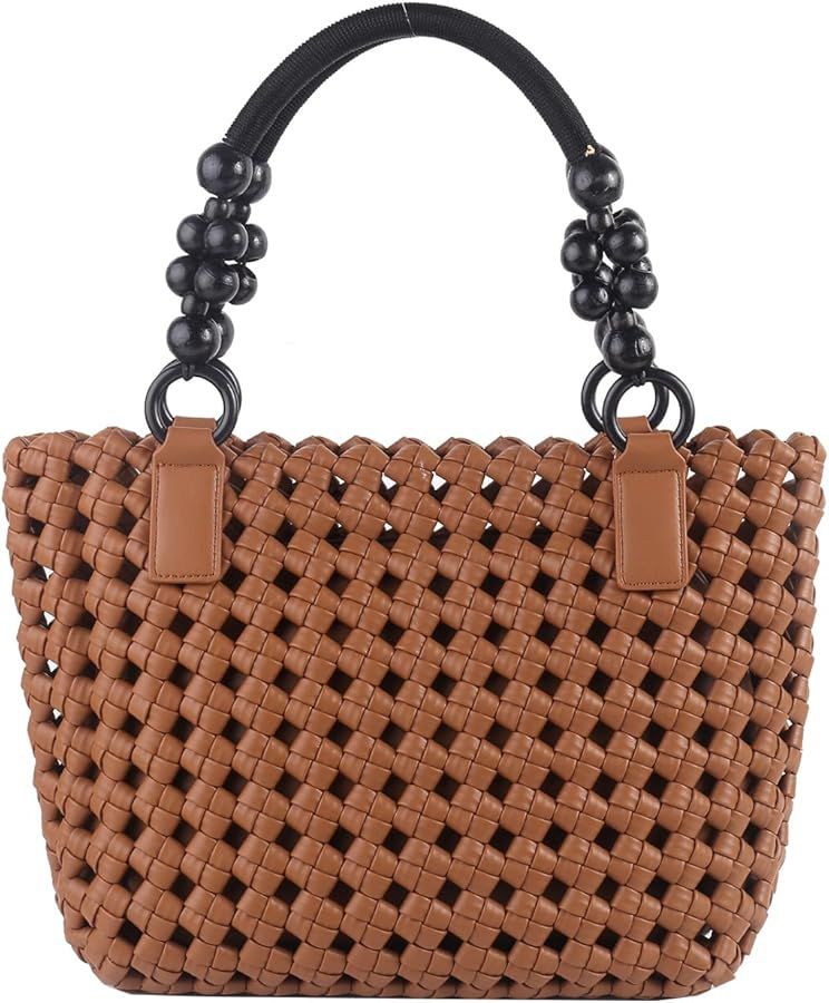 Woven Tote Bags for Women Hollow out Handmad Woven Leather Shoulder Bag Top-handle Purse Shopper ... | Amazon (US)