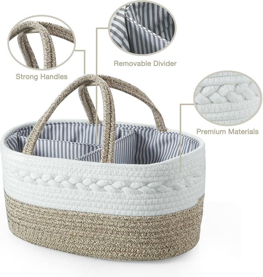 PandaEar Baby Diaper Caddy Organizer, Portable Nursery Storage Basket Cotton Rope Diaper Caddy fo... | Amazon (US)