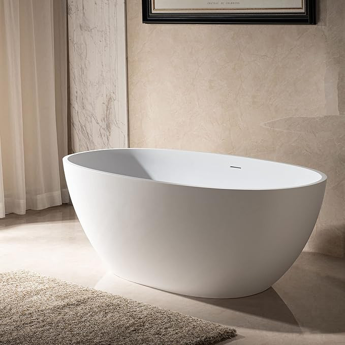 WOODBRIDGE 67 in. x 30.75 in. Soild Surface Stone Resin Freestanding Matte White Bathtub, Double ... | Amazon (US)