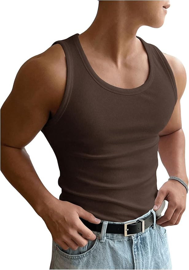 Men's Summer Tank Top Scoop Neck Knit Gym Workout Muscle Tank Undershirt Sleeveless Shirts | Amazon (US)