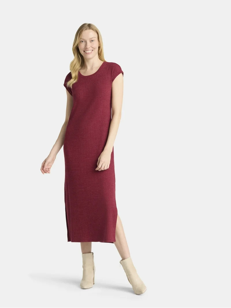 Time and Tru Women's Ribbed Column Dress with Short Sleeves, XS-XXXL - Walmart.com | Walmart (US)