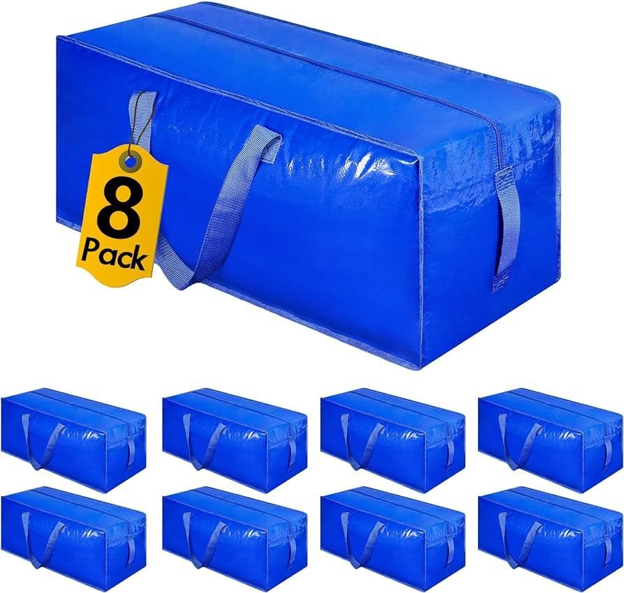 8-Pack Extra Large Moving Bags, Heavy Duty Storage Bags w/Strong Handle & Zippers, Storage Tote f... | Amazon (US)