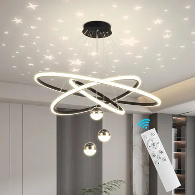 Modern LED Chandelier, 3 Rings Chandelier For Living Room With Remote Control , 3-Ball Dimmable Chandelier With Mappable Lighting, High Ceiling Hangin | Wayfair North America