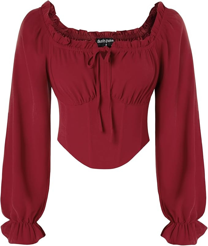 Vintage Corset Tops for Women Renaissance Blouse Off Shoulder Long Sleeve Top | Amazon (US)