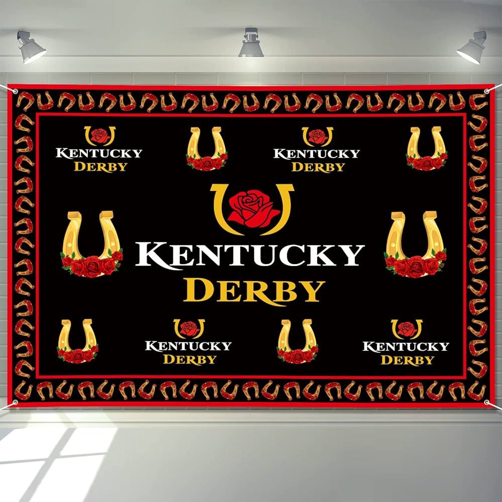 Kentucky Derby Decorations Banner 72" x 48" Backdrop Horseshoes Run for The Roses Photography Bac... | Amazon (US)