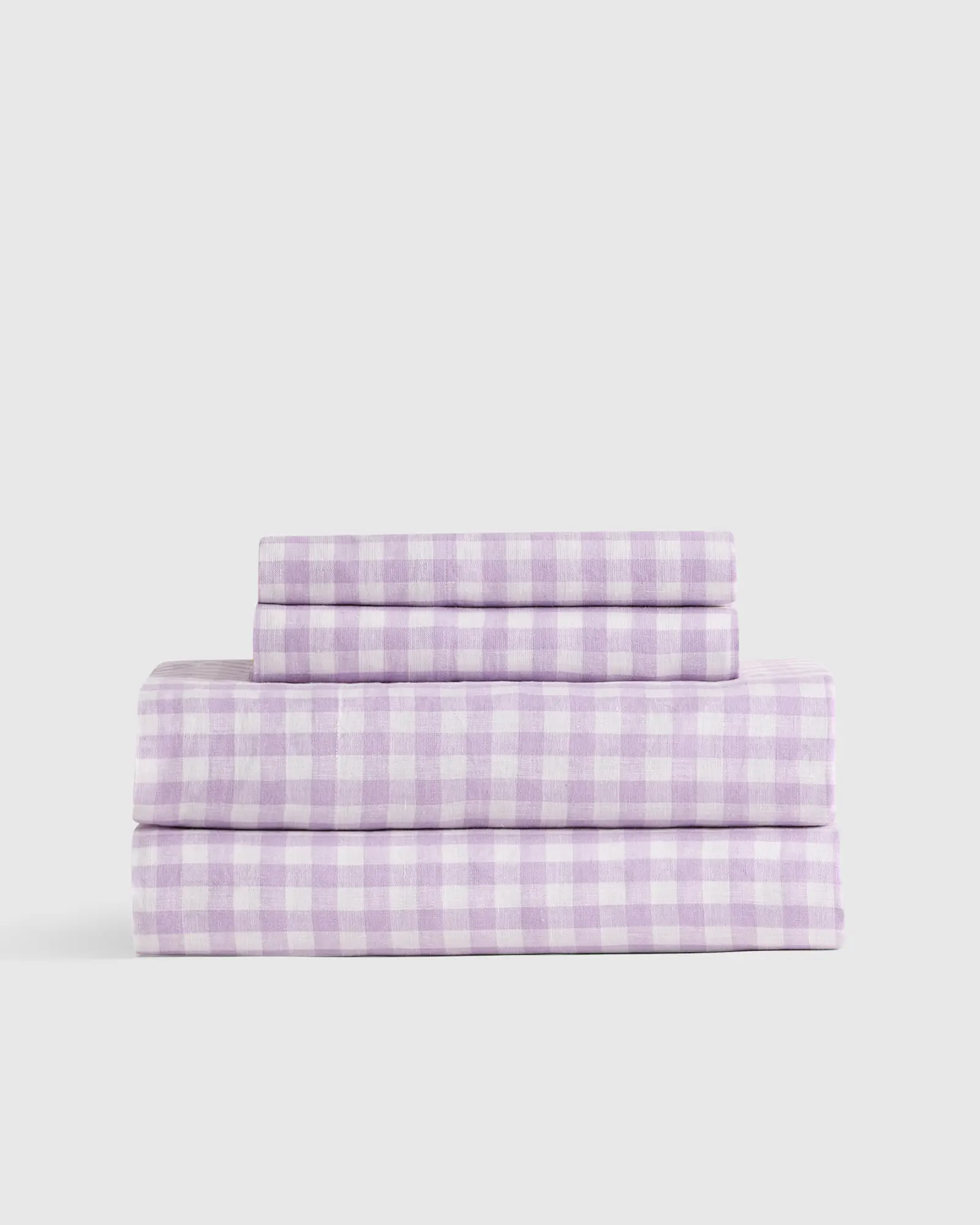 European Linen Gingham Sheet Set in Lavender | Quince
