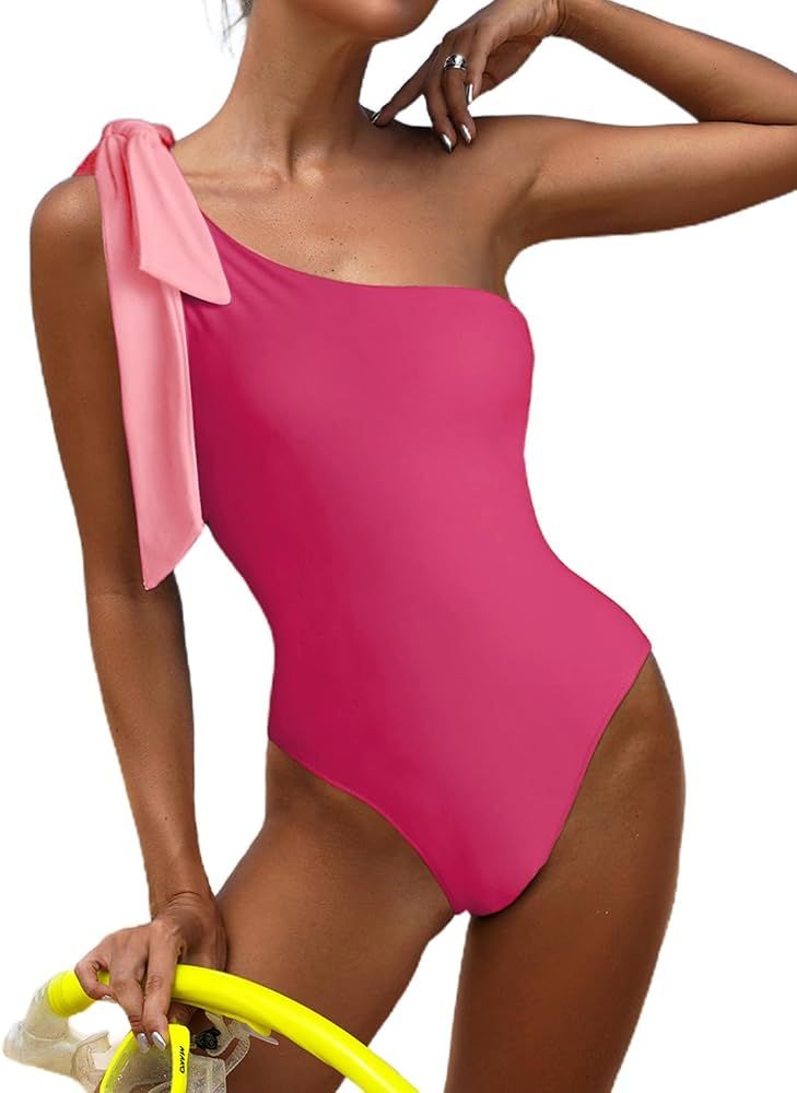 Swmmer Liket Sexy One Piece Swimsuit for Women One Shoulder Bathing Suit Tummy Control Bow Tie Sw... | Amazon (US)