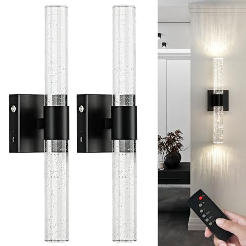 CCYCOL Battery Operated Wireless Wall Sconces Set of Two, Rechargeable Black Wall Sconce Set of 2 with Remote Control, Modern LED Wall Light for Bedroom, Living Room, Hallway (4000K) | Amazon (US)