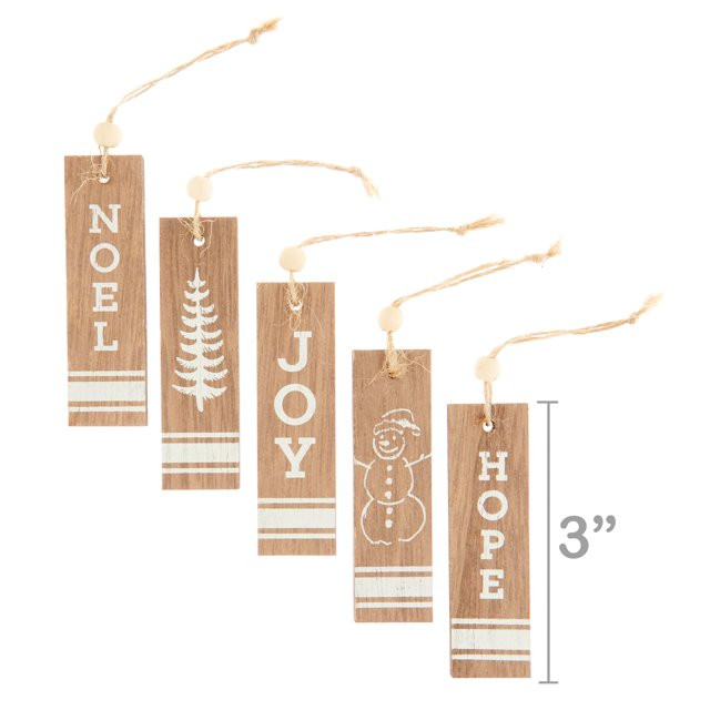 Casual Tradition 5 Count Assorted Mini Nature Wooden Tag Ornaments 0.1lb, by Holiday Time | Walmart (US)
