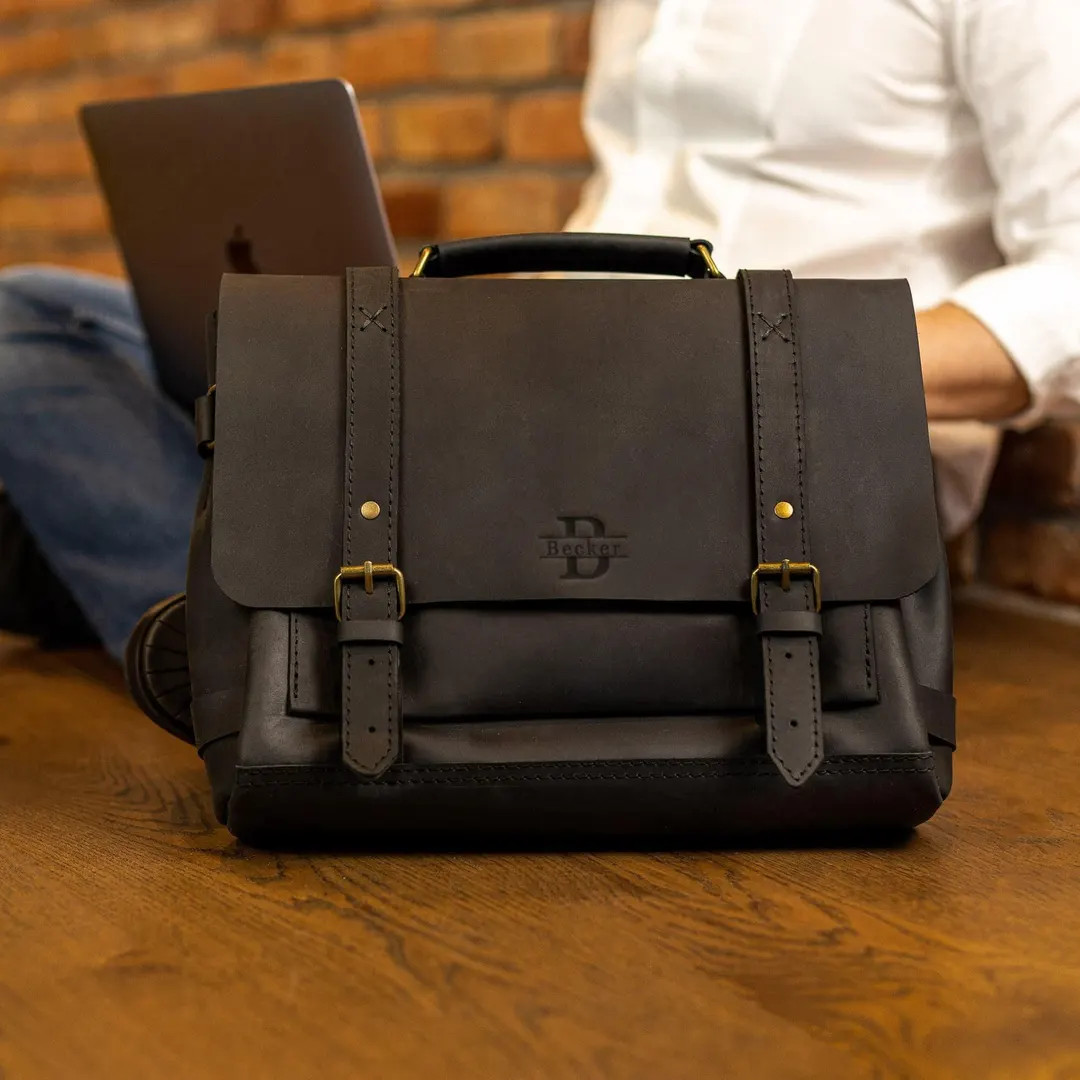 Custom Leather Laptop Bag, Black Engraved Briefcase for Men, Personalized MacBook Satchel, Busine... | Etsy (US)