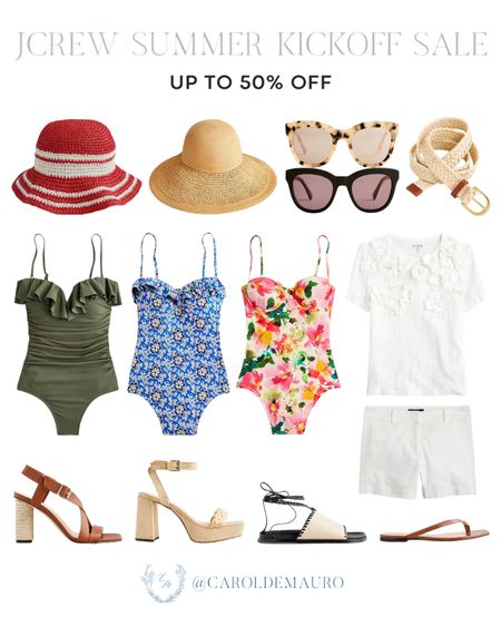 Elevate your travel wardrobe with these stylish options from J.Crew for up to 50% off: one-piece swimsuits, stylish hats, chic sunglasses, and more! These are perfect for your next beach vacation!
#summersale #fashiondeals #resortwear #capsulewardrobe

#LTKShoeCrush #LTKSeasonal #LTKSaleAlert