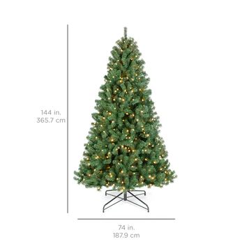 Pre-Lit Instant No Fluff Artificial Spruce Christmas Tree w/ Memory Branches | Best Choice Products 