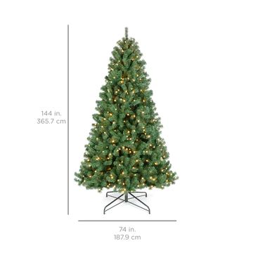 Pre-Lit Instant No Fluff Artificial Spruce Christmas Tree w/ Memory Branches | Best Choice Products 
